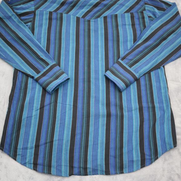 Pryde Shirt Mens L Blue Pinstriped Western Pearl Snap Long Sleeve - Picture 15 of 16